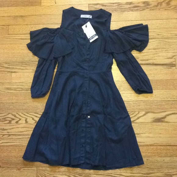 Zara ruffle cold shoulder dress with pockets - Picture 6 of 8